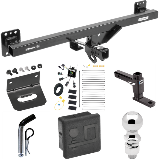 Fits 2011-2018 Porsche Cayenne Trailer Hitch Tow PKG w/ 4-Flat Zero Contact "No Splice" Wiring + Adjustable Drop Rise Ball Mount + Pin/Clip + 2-5/16" Ball + Wiring Bracket + Hitch Cover By Draw-Tite