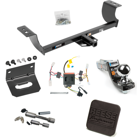 Fits 2011-2014 Dodge Charger Trailer Hitch Tow PKG w/ 4-Flat Wiring Harness + Interlock Starter Kit w/ 2" Ball 2-1/2" Drop 2" Rise + Wiring Bracket + Hitch Cover + Dual Hitch & Coupler Locks By Reese Towpower