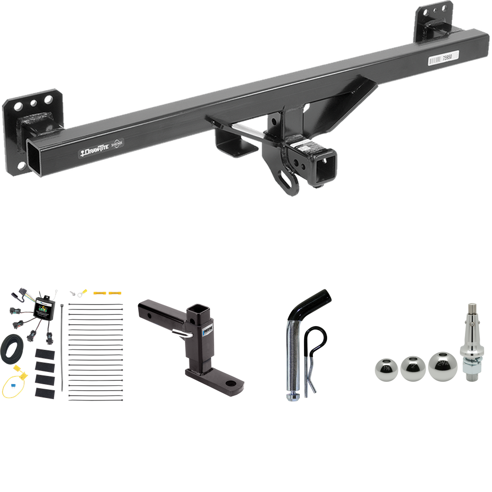 Fits 2011-2018 Porsche Cayenne Trailer Hitch Tow PKG w/ 4-Flat Zero Contact "No Splice" Wiring + Adjustable Drop Rise Ball Mount + Pin/Clip + Inerchangeable 1-7/8" & 2" & 2-5/16" Balls By Draw-Tite