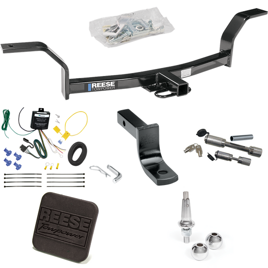 Fits 1992-2000 Honda Civic Trailer Hitch Tow PKG w/ 4-Flat Wiring Harness + Draw-Bar + Interchangeable 1-7/8" & 2" Balls + Hitch Cover + Dual Hitch & Coupler Locks By Reese Towpower