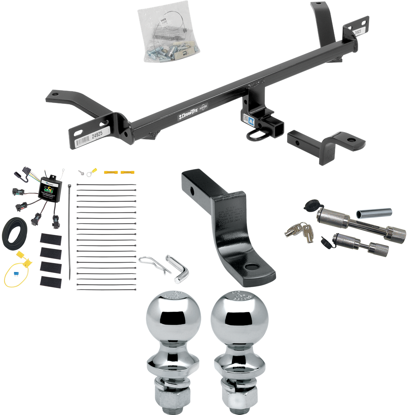 Se adapta al paquete de enganche de remolque Volkswagen GTI 2016-2017 con arnés de cableado de 4 contactos planos "sin empalme" + barra de tracción + bola de 1-7/8" + 2" + enganche doble y bloqueos de acoplador de Draw-Tite