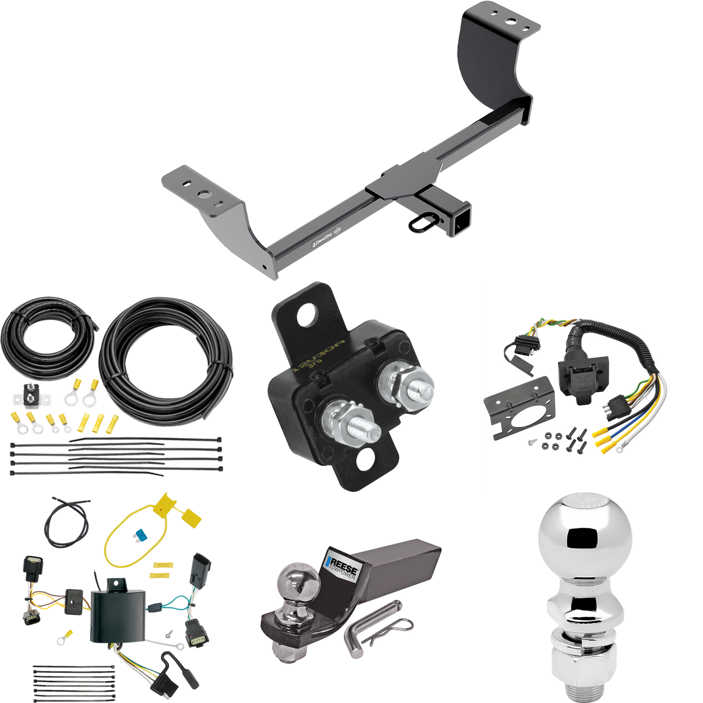 Se adapta al paquete de enganche de remolque Dodge Charger 2015-2023 con cableado RV de 7 vías + bola de 2" y 2-5/16" + soporte de caída de Draw-Tite