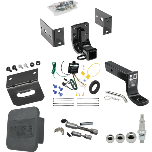 Fits 1999-2001 Mercedes-Benz ML430 Trailer Hitch Tow PKG w/ 4-Flat Wiring + Ball Mount w/ 4" Drop + Interchangeable Ball 1-7/8" & 2" & 2-5/16" + Wiring Bracket + Dual Hitch & Coupler Locks + Hitch Cover By Reese Towpower