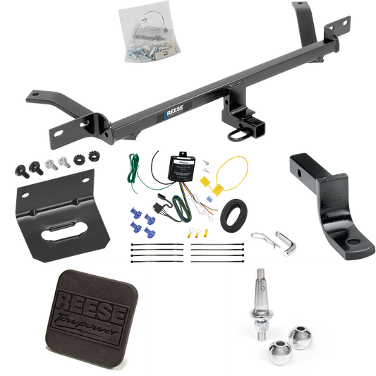 Se adapta al paquete de enganche de remolque Volkswagen GTI 2016-2017 con arnés de cableado de 4 planos + barra de tracción + bolas intercambiables de 1-7/8" y 2" + soporte de cableado + cubierta de enganche de Reese Towpower