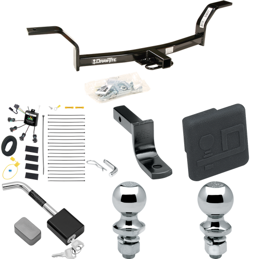 Fits 1992-2000 Honda Civic Trailer Hitch Tow PKG w/ 4-Flat Zero Contact "No Splice" Wiring Harness + Draw-Bar + 1-7/8" + 2" Ball + Hitch Cover + Hitch Lock By Draw-Tite
