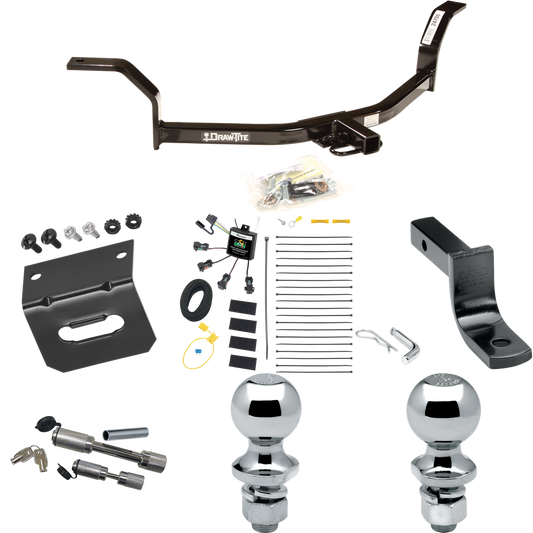 Fits 2001-2005 Honda Civic Trailer Hitch Tow PKG w/ 4-Flat Zero Contact "No Splice" Wiring Harness + Draw-Bar + 1-7/8" + 2" Ball + Wiring Bracket + Dual Hitch & Coupler Locks By Draw-Tite