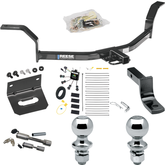 Fits 2001-2005 Honda Civic Trailer Hitch Tow PKG w/ 4-Flat Zero Contact "No Splice" Wiring Harness + Draw-Bar + 1-7/8" + 2" Ball + Wiring Bracket + Dual Hitch & Coupler Locks By Reese Towpower