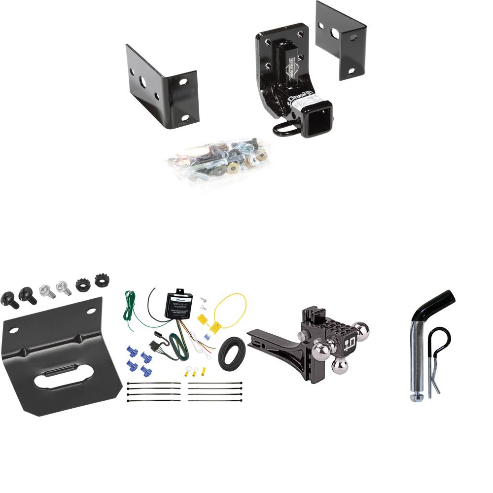 Fits 2003-2005 Mercedes-Benz ML350 Trailer Hitch Tow PKG w/ 4-Flat Wiring Harness + Adjustable Drop Rise Triple Ball Ball Mount 1-7/8" & 2" & 2-5/16" Trailer Balls + Pin/Clip + Wiring Bracket By Draw-Tite