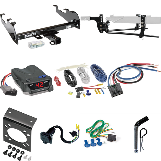 Fits 1963-1965 GMC 1000 Series Trailer Hitch Tow PKG w/ 11.5K Round Bar Weight Distribution Hitch w/ 2-5/16" Ball + Pin/Clip + Tekonsha BRAKE-EVN Brake Control + Generic BC Wiring Adapter + 7-Way RV Wiring (For w/Deep Drop Bumper Models) By Draw-Tite