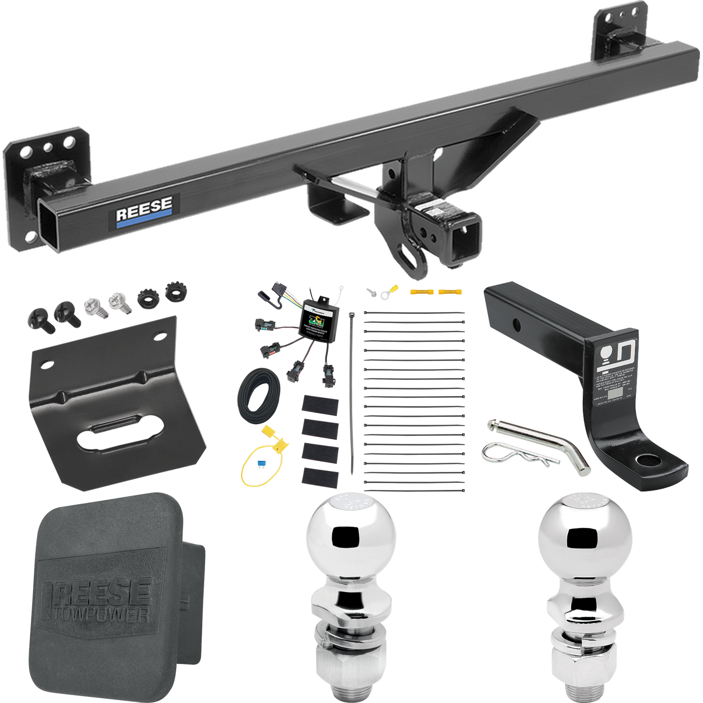 Fits 2007-2016 Audi Q7 Trailer Hitch Tow PKG w/ 4-Flat Zero Contact "No Splice" Wiring + Ball Mount w/ 4" Drop + 2" Ball + 2-5/16" Ball + Wiring Bracket + Hitch Cover By Reese Towpower