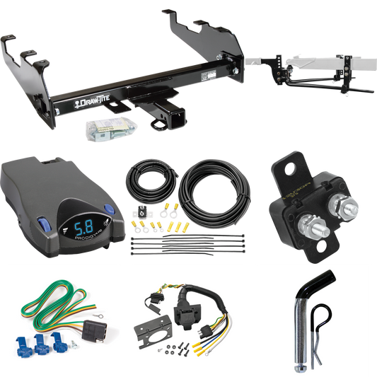 Fits 1981-1985 Dodge D350 Trailer Hitch Tow PKG w/ 11.5K Round Bar Weight Distribution Hitch w/ 2-5/16" Ball + Pin/Clip + Tekonsha Prodigy P2 Brake Control + 7-Way RV Wiring (For w/Deep Drop Bumper Models) By Draw-Tite