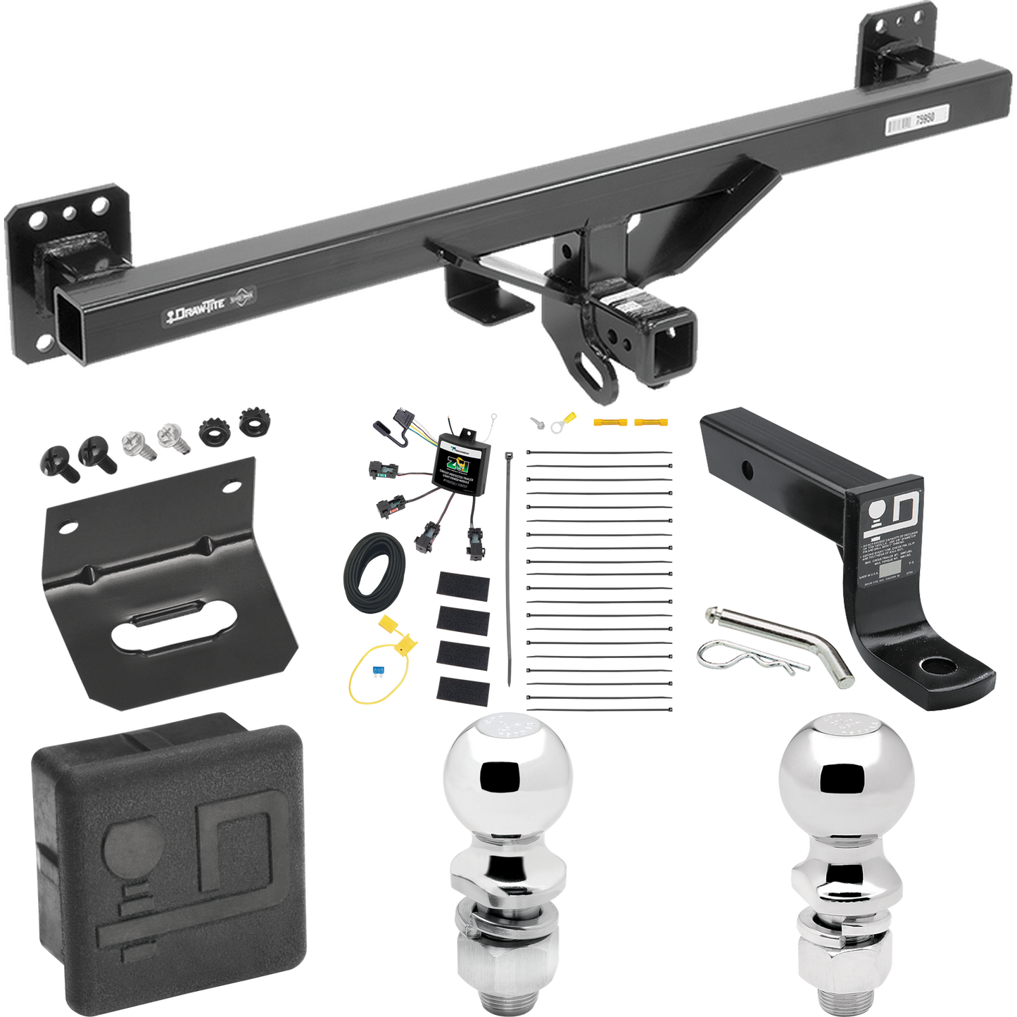 Fits 2011-2018 Porsche Cayenne Trailer Hitch Tow PKG w/ 4-Flat Zero Contact "No Splice" Wiring + Ball Mount w/ 4" Drop + 2" Ball + 2-5/16" Ball + Wiring Bracket + Hitch Cover By Draw-Tite