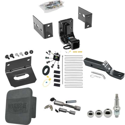 Fits 1999-2001 Mercedes-Benz ML430 Trailer Hitch Tow PKG w/ 4-Flat Zero Contact "No Splice" Wiring + Ball Mount w/ 2" Drop + Interchangeable Ball 1-7/8" & 2" & 2-5/16" + Wiring Bracket + Dual Hitch & Coupler Locks + Hitch Cover By Reese Towpower