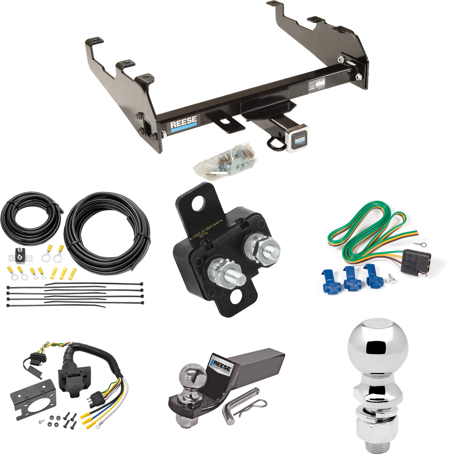 Fits 1981-1993 Dodge D350 Trailer Hitch Tow PKG w/ 7-Way RV Wiring + 2" & 2-5/16" Ball + Drop Mount (For w/Deep Drop Bumper Models) By Reese Towpower