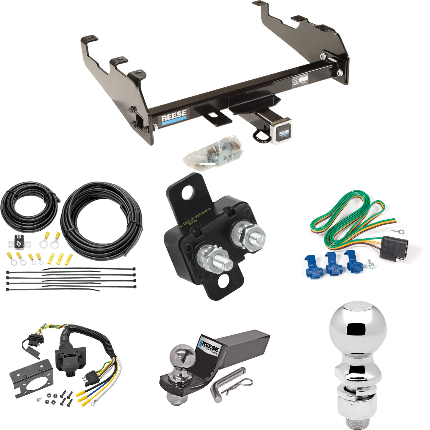 Fits 1963-1965 GMC 1000 Series Trailer Hitch Tow PKG w/ 7-Way RV Wiring + 2" & 2-5/16" Ball + Drop Mount (For w/Deep Drop Bumper Models) By Reese Towpower