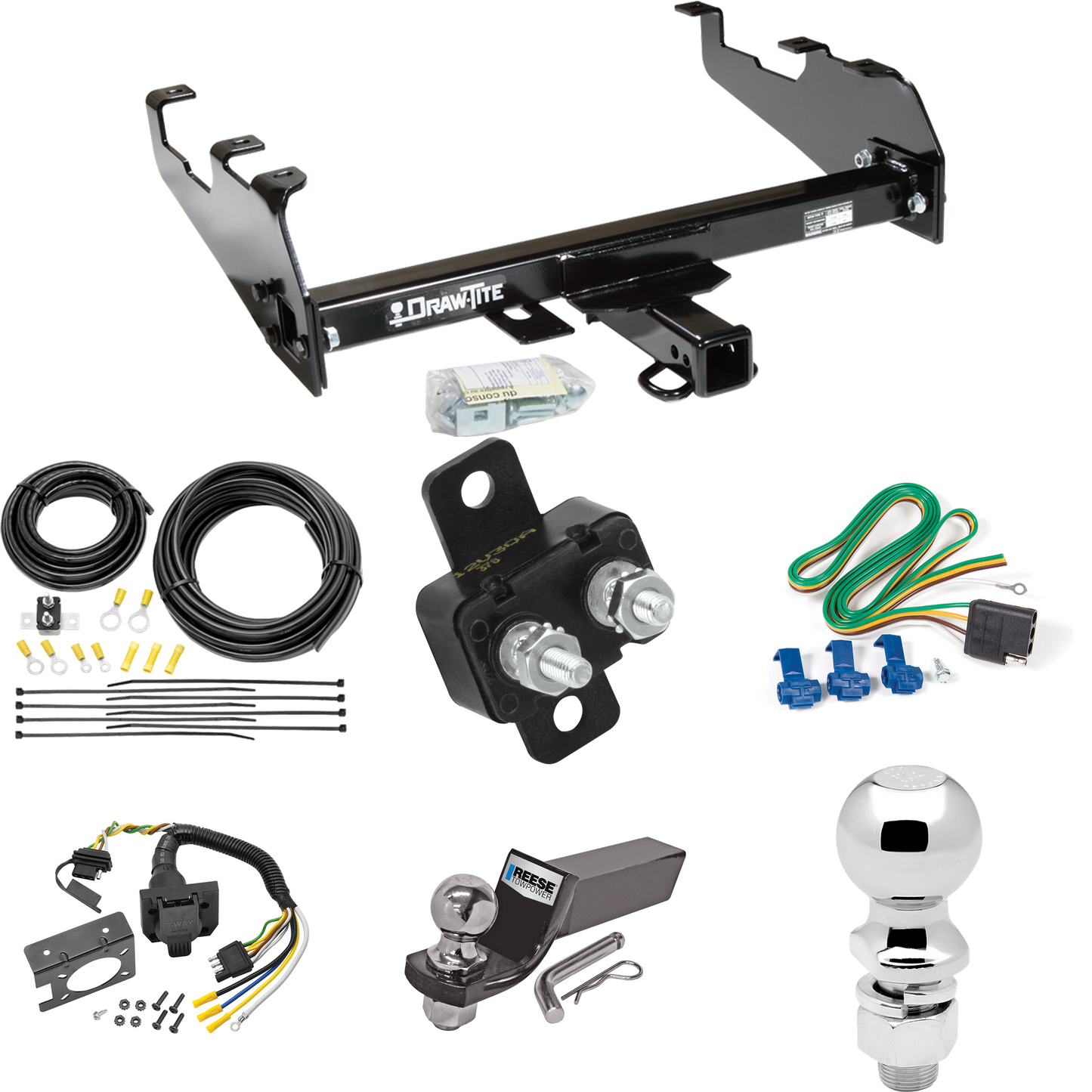 Fits 1986-1989 Dodge W100 Trailer Hitch Tow PKG w/ 7-Way RV Wiring + 2" & 2-5/16" Ball + Drop Mount (For w/Deep Drop Bumper Models) By Draw-Tite