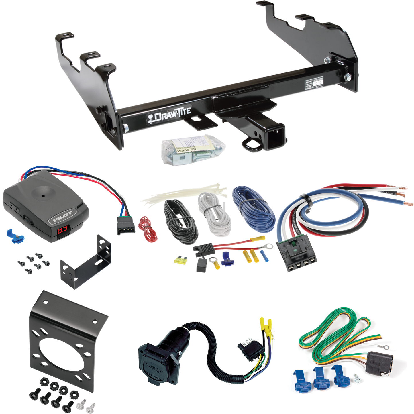Fits 1963-1966 GMC 3000 Trailer Hitch Tow PKG w/ Pro Series Pilot Brake Control + Generic BC Wiring Adapter + 7-Way RV Wiring (For w/Deep Drop Bumper Models) By Draw-Tite