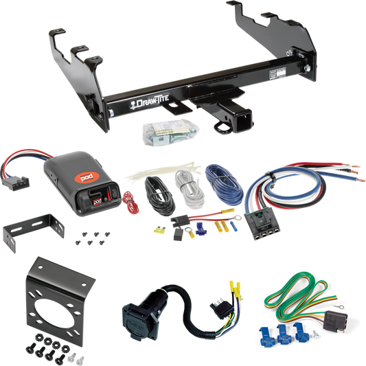 Fits 1969-1970 International 1000D Trailer Hitch Tow PKG w/ Pro Series POD Brake Control + Generic BC Wiring Adapter + 7-Way RV Wiring (For w/Deep Drop Bumper Models) By Draw-Tite