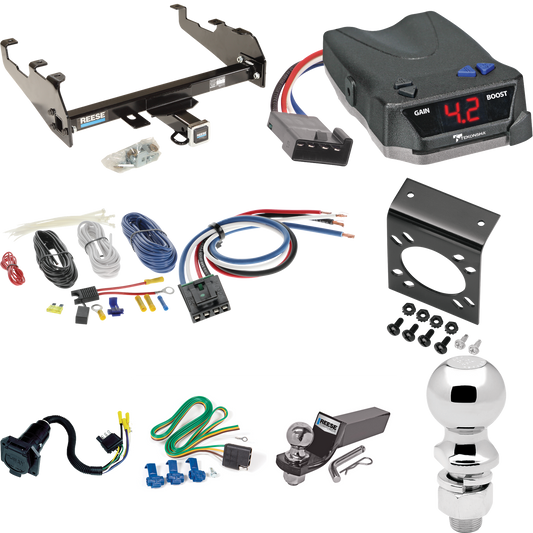 Fits 1968-1980 Dodge D200 Trailer Hitch Tow PKG w/ Tekonsha BRAKE-EVN Brake Control + Generic BC Wiring Adapter + 7-Way RV Wiring + 2" & 2-5/16" Ball & Drop Mount (For w/Deep Drop Bumper Models) By Reese Towpower