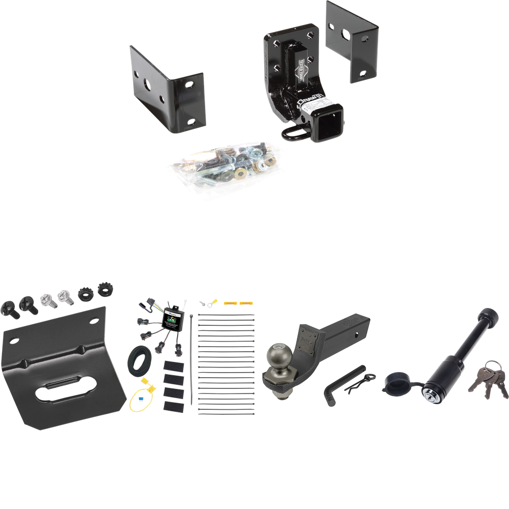 Fits 2002-2005 Mercedes-Benz ML500 Trailer Hitch Tow PKG w/ 4-Flat Zero Contact "No Splice" Wiring + Interlock Tactical Starter Kit w/ 2" Drop & 2" Ball + Tactical Dogbone Lock + Wiring Bracket By Draw-Tite