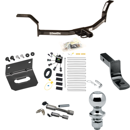 Fits 2001-2005 Honda Civic Trailer Hitch Tow PKG w/ 4-Flat Zero Contact "No Splice" Wiring Harness + Draw-Bar + 1-7/8" Ball + Wiring Bracket + Dual Hitch & Coupler Locks By Draw-Tite