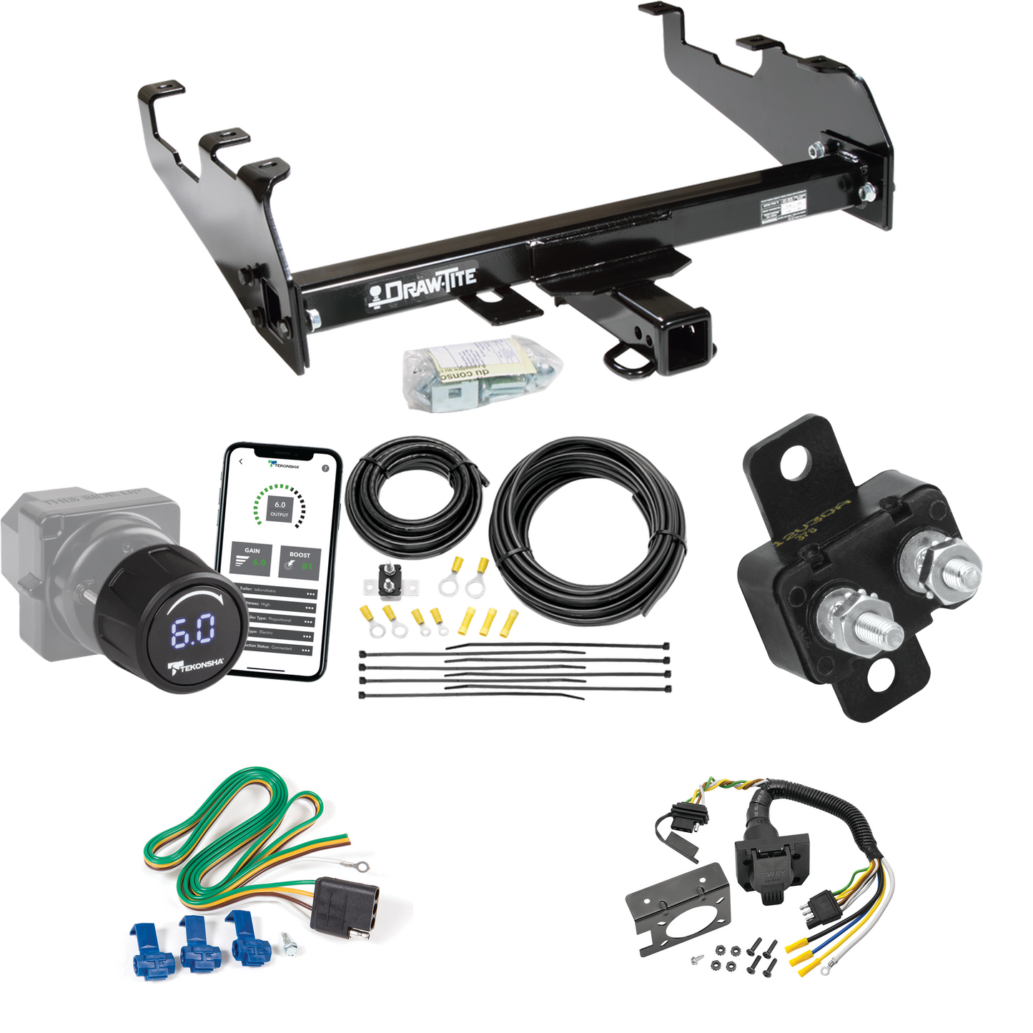 Se adapta al paquete de remolque con enganche para remolque Dodge D250 1981-1985 con control de freno inalámbrico Bluetooth Tekonsha Prodigy iD + cableado RV de 7 vías (para modelos con parachoques de caída profunda) de Draw-Tite