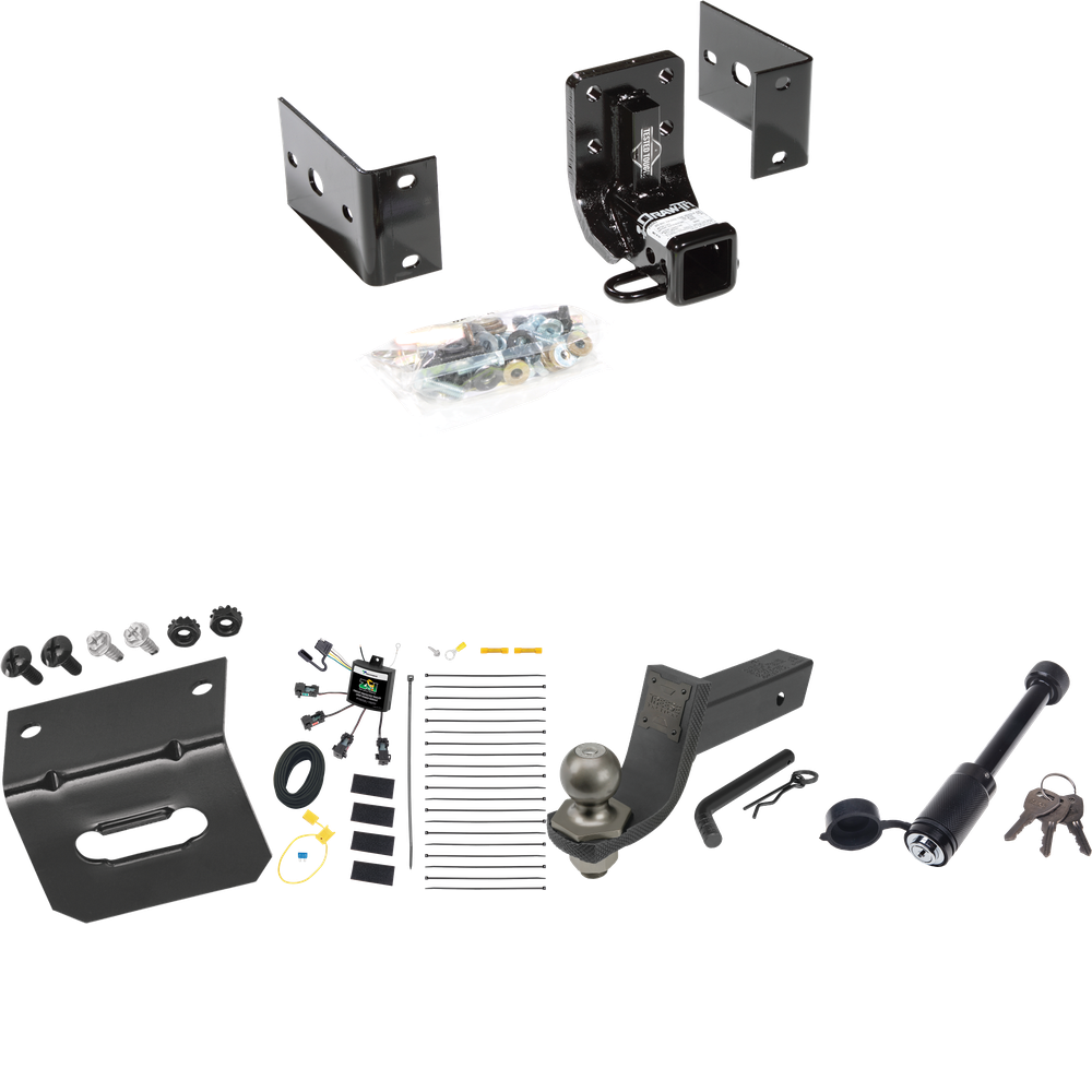 Fits 1999-2001 Mercedes-Benz ML430 Trailer Hitch Tow PKG w/ 4-Flat Zero Contact "No Splice" Wiring + Interlock Tactical Starter Kit w/ 3-1/4" Drop & 2" Ball + Tactical Dogbone Lock + Wiring Bracket By Draw-Tite