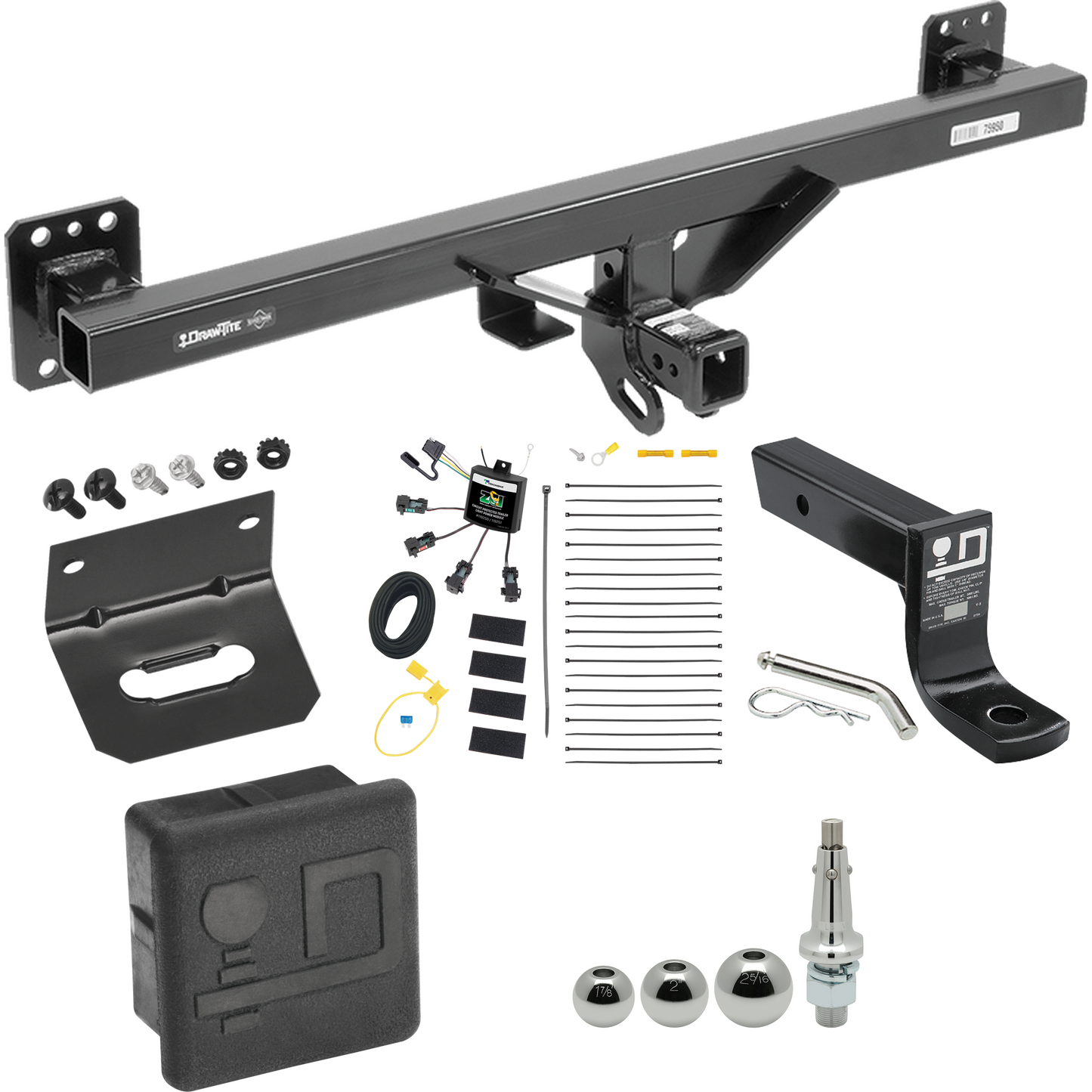 Fits 2007-2016 Audi Q7 Trailer Hitch Tow PKG w/ 4-Flat Zero Contact "No Splice" Wiring + Ball Mount w/ 4" Drop + Interchangeable Ball 1-7/8" & 2" & 2-5/16" + Wiring Bracket + Hitch Cover By Draw-Tite