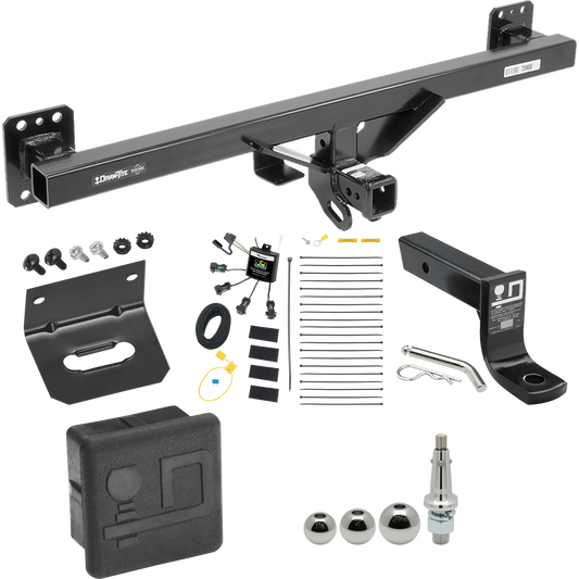 Fits 2007-2016 Audi Q7 Trailer Hitch Tow PKG w/ 4-Flat Zero Contact "No Splice" Wiring + Ball Mount w/ 4" Drop + Interchangeable Ball 1-7/8" & 2" & 2-5/16" + Wiring Bracket + Hitch Cover By Draw-Tite