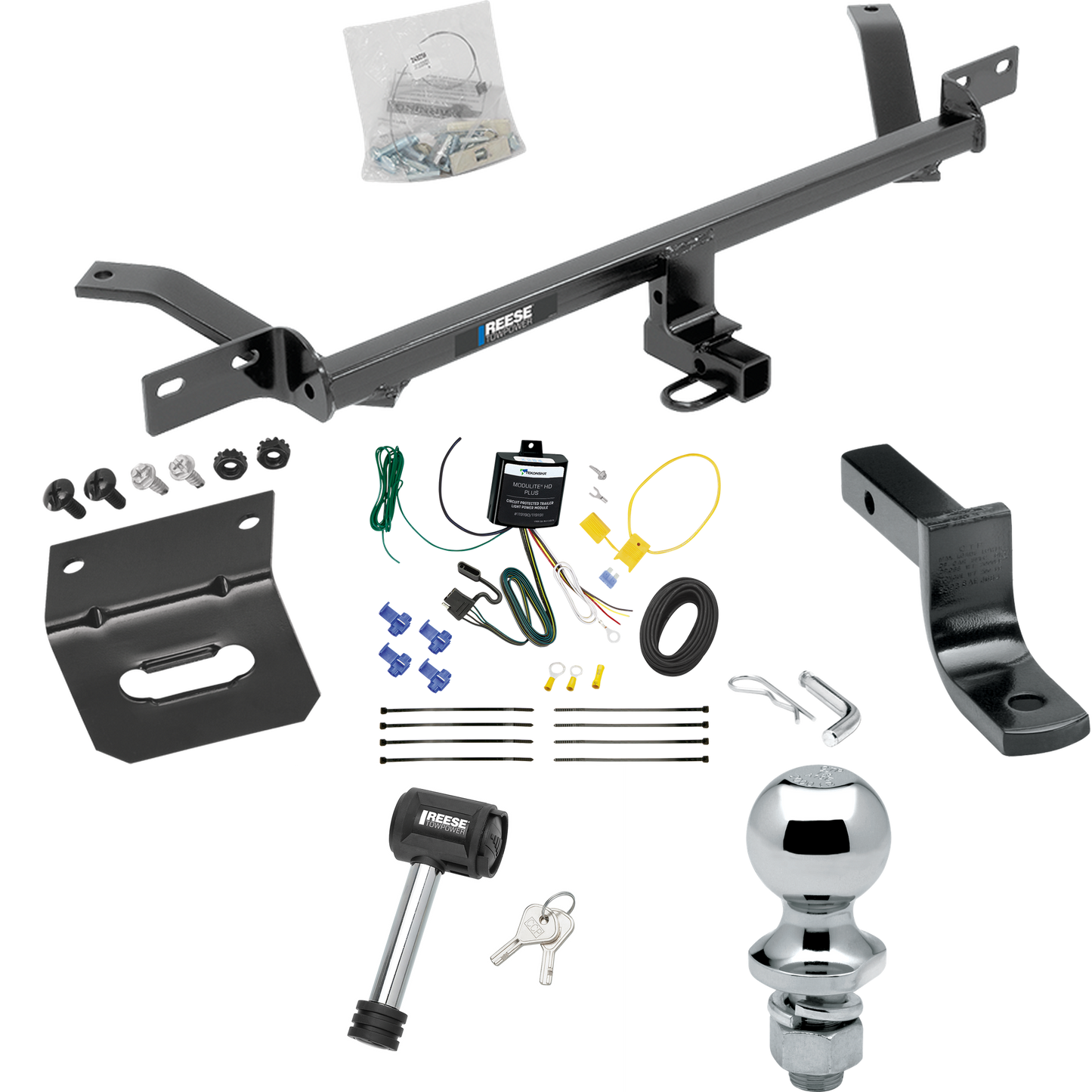 Fits 2016-2017 Volkswagen GTI Trailer Hitch Tow PKG w/ 4-Flat Wiring Harness + Draw-Bar + 1-7/8" Ball + Wiring Bracket + Hitch Lock By Reese Towpower