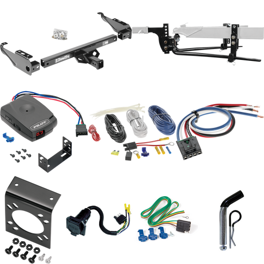 Fits 1981-1993 Dodge D350 Trailer Hitch Tow PKG w/ 11.5K Round Bar Weight Distribution Hitch w/ 2-5/16" Ball + Pin/Clip + Pro Series Pilot Brake Control + Generic BC Wiring Adapter + 7-Way RV Wiring By Draw-Tite