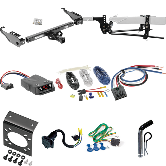 Fits 1977-1993 Dodge D150 Trailer Hitch Tow PKG w/ 11.5K Round Bar Weight Distribution Hitch w/ 2-5/16" Ball + Pin/Clip + Tekonsha Brakeman IV Brake Control + Generic BC Wiring Adapter + 7-Way RV Wiring By Draw-Tite