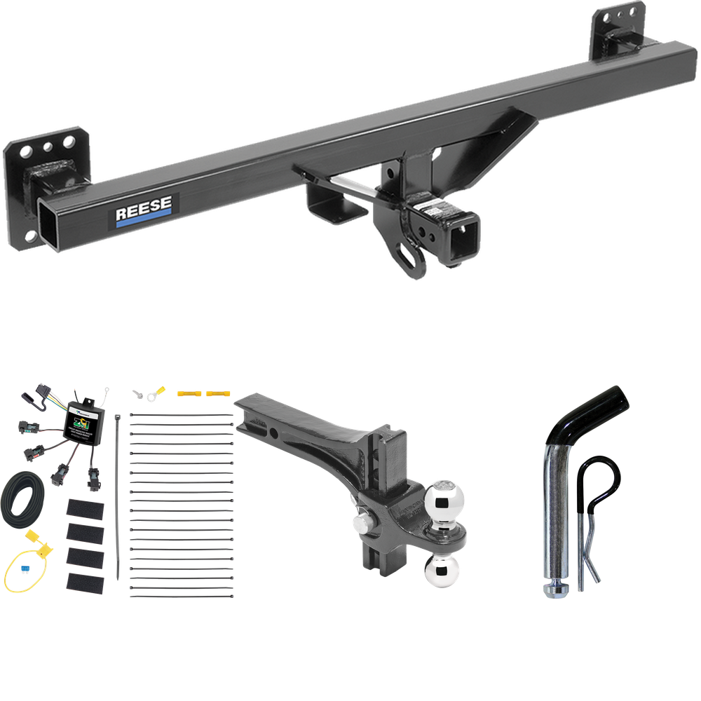 Fits 2011-2018 Porsche Cayenne Trailer Hitch Tow PKG w/ 4-Flat Zero Contact "No Splice" Wiring + Dual Adjustable Drop Rise Ball Ball Mount 2" & 2-5/16" Trailer Balls + Pin/Clip By Reese Towpower