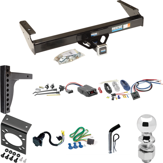 Fits 1986-1993 Dodge W350 Trailer Hitch Tow PKG w/ 12K Trunnion Bar Weight Distribution Hitch + Pin/Clip + 2-5/16" Ball + Tekonsha Brakeman IV Brake Control + Generic BC Wiring Adapter + 7-Way RV Wiring By Reese Towpower