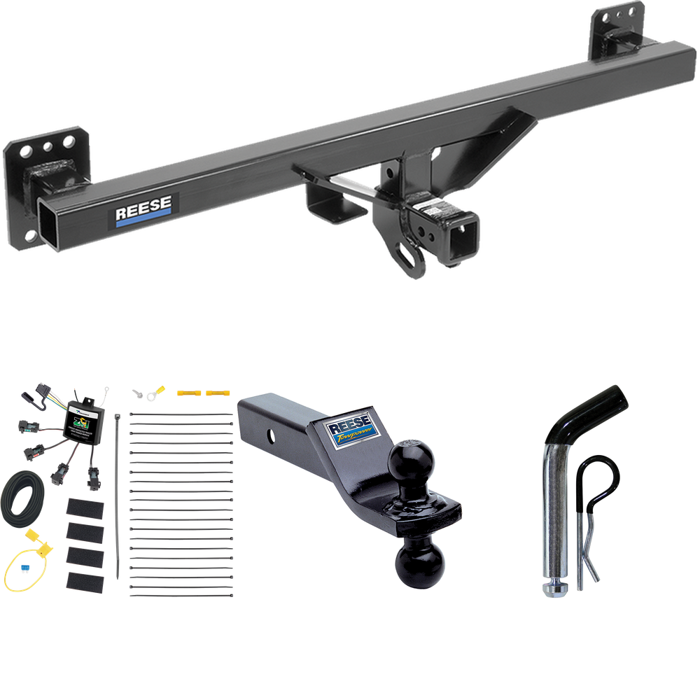 Fits 2007-2016 Audi Q7 Trailer Hitch Tow PKG w/ 4-Flat Zero Contact "No Splice" Wiring + Dual Ball Ball Mount 1-7/8" & 2" Trailer Balls + Pin/Clip By Reese Towpower