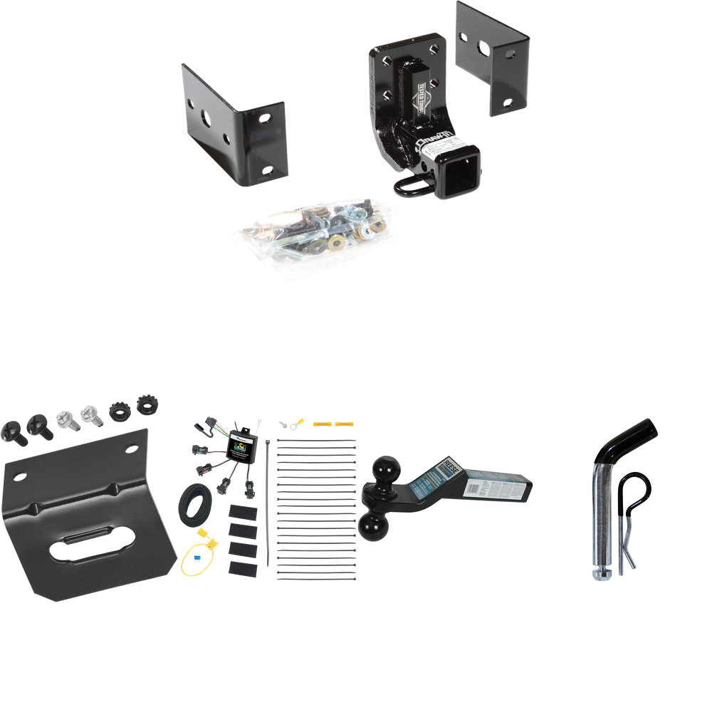 Fits 1999-2001 Mercedes-Benz ML430 Trailer Hitch Tow PKG w/ 4-Flat Zero Contact "No Splice" Wiring Harness + Dual Ball Ball Mount 2" & 2-5/16" Trailer Balls + Pin/Clip +  Wiring Bracket By Draw-Tite