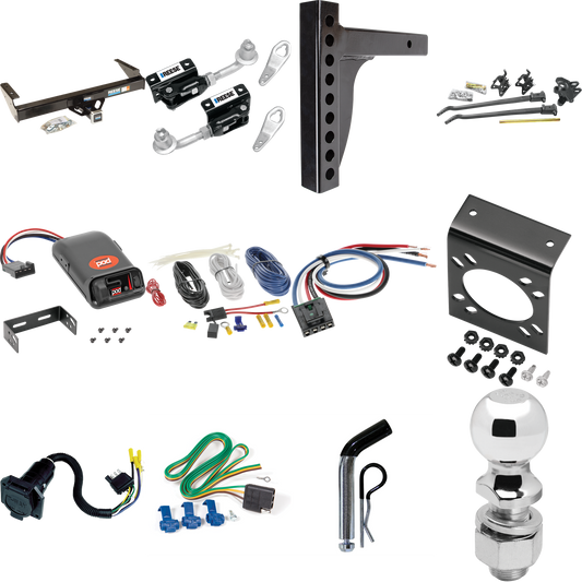 Fits 1986-1993 Dodge D350 Trailer Hitch Tow PKG w/ 12K Trunnion Bar Weight Distribution Hitch + Pin/Clip + Dual Cam Sway Control + 2-5/16" Ball + Pro Series POD Brake Control + Generic BC Wiring Adapter + 7-Way RV Wiring By Reese Towpower