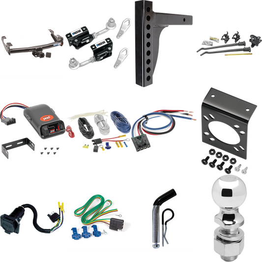 Fits 1971-1993 Dodge D250 Trailer Hitch Tow PKG w/ 12K Trunnion Bar Weight Distribution Hitch + Pin/Clip + Dual Cam Sway Control + 2-5/16" Ball + Pro Series POD Brake Control + Generic BC Wiring Adapter + 7-Way RV Wiring By Reese Towpower