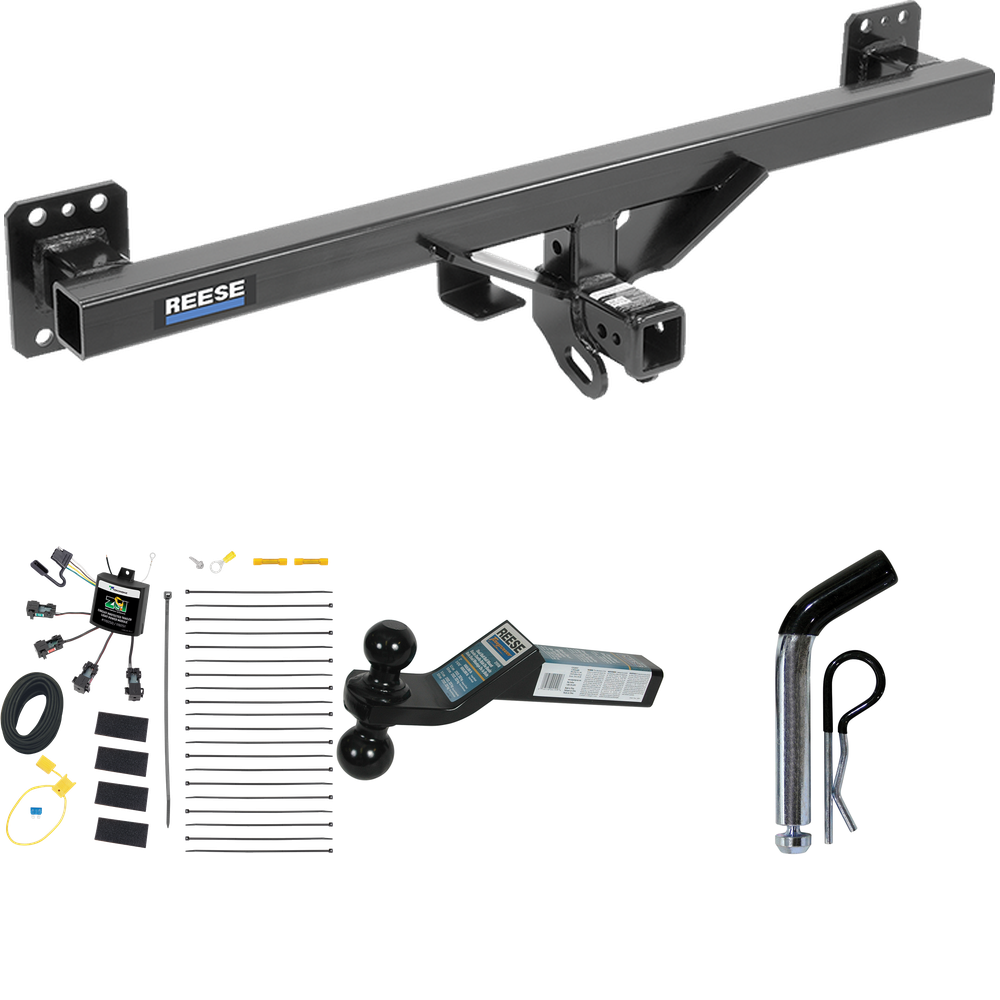 Se adapta al paquete de enganche de remolque Audi Q7 2007-2016 con cableado de 4 contactos planos cero "sin empalme" + soporte de bola doble bolas de remolque de 2" y 2-5/16" + pasador/clip de Reese Towpower