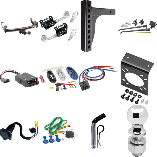 Fits 1981-1993 Dodge W350 Trailer Hitch Tow PKG w/ 12K Trunnion Bar Weight Distribution Hitch + Pin/Clip + Dual Cam Sway Control + 2-5/16" Ball + Tekonsha Brakeman IV Brake Control + Generic BC Wiring Adapter + 7-Way RV Wiring By Reese Towpower