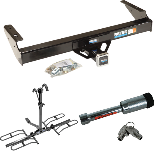 Fits 1975-1979 Ford F-350 Trailer Hitch Tow PKG w/ 2 Bike Plaform Style Carrier Rack + Hitch Lock By Reese Towpower