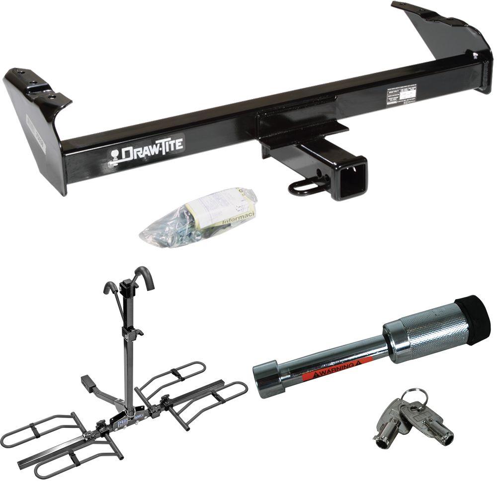 Fits 1968-1980 Dodge D200 Trailer Hitch Tow PKG w/ 2 Bike Plaform Style Carrier Rack + Hitch Lock By Draw-Tite