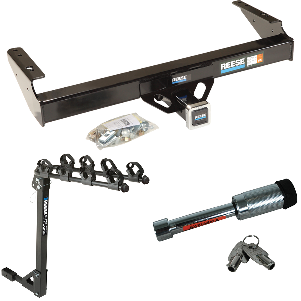 Se adapta al paquete de enganche de remolque Dodge W250 1981-1993 con portabicicletas para 4 bicicletas + bloqueo de enganche de Reese Towpower