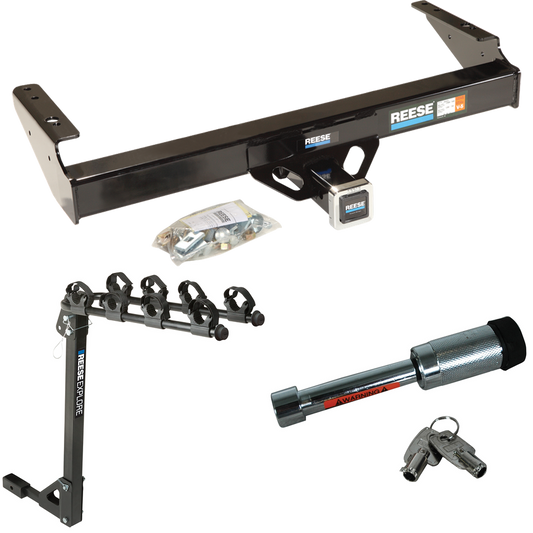 Fits 1981-1993 Dodge W250 Trailer Hitch Tow PKG w/ 4 Bike Carrier Rack + Hitch Lock By Reese Towpower