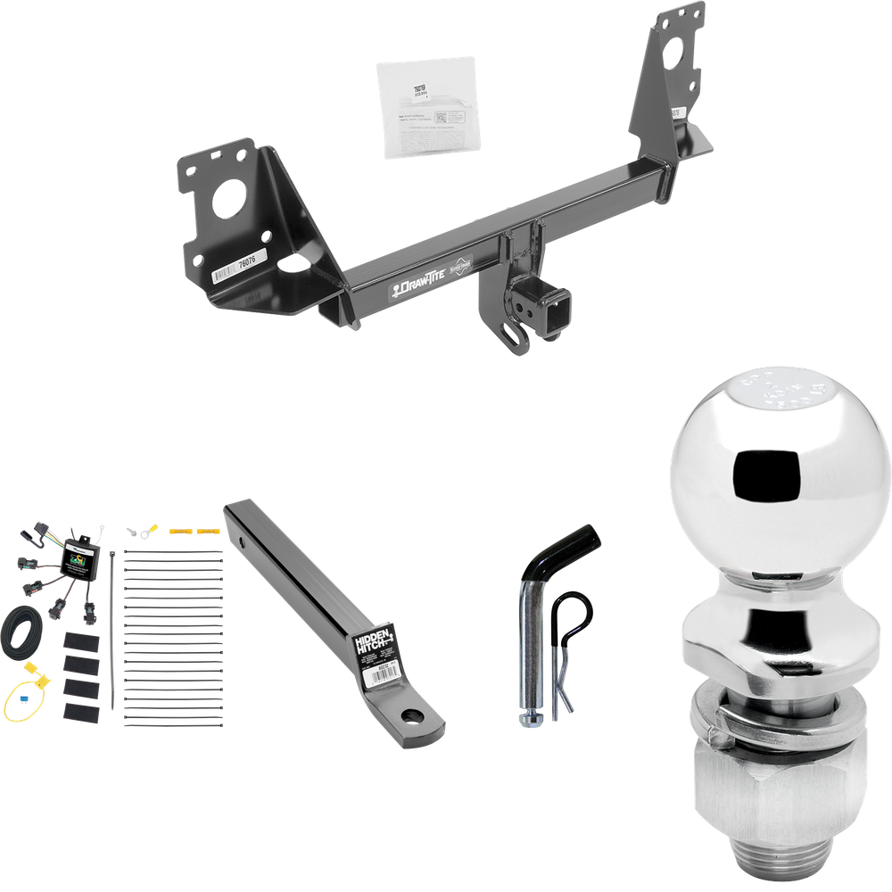 Fits 2017-2023 Audi Q7 Trailer Hitch Tow PKG w/ 4-Flat Zero Contact "No Splice" Wiring + Extended 16" Long Ball Mount w/ 2" Drop + Pin/Clip + 2" Ball By Draw-Tite