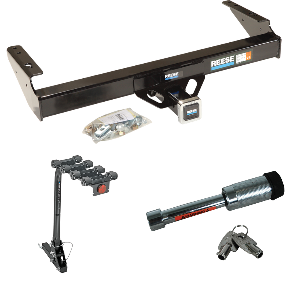 Fits 1986-1993 Dodge D150 Trailer Hitch Tow PKG w/ 4 Bike Carrier Rack + Hitch Lock By Reese Towpower