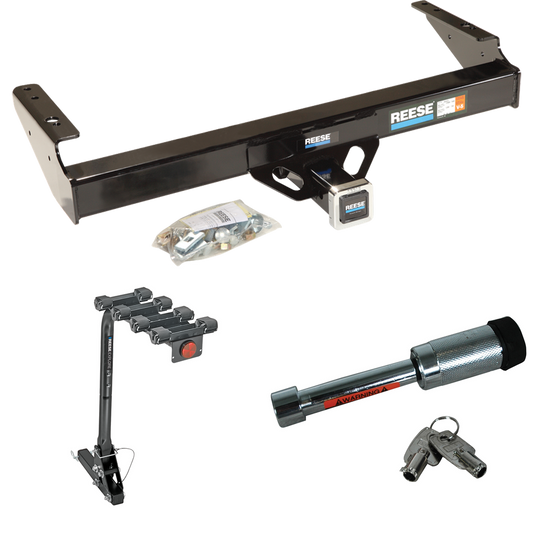 Fits 1986-1993 Dodge D150 Trailer Hitch Tow PKG w/ 4 Bike Carrier Rack + Hitch Lock By Reese Towpower