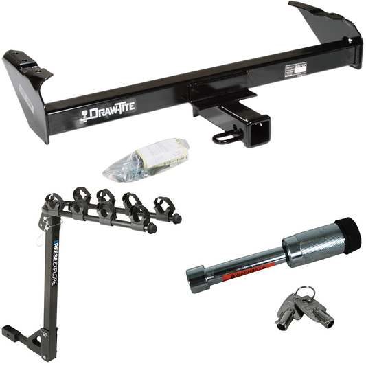 Fits 1977-1993 Dodge D150 Trailer Hitch Tow PKG w/ 4 Bike Carrier Rack + Hitch Lock By Draw-Tite