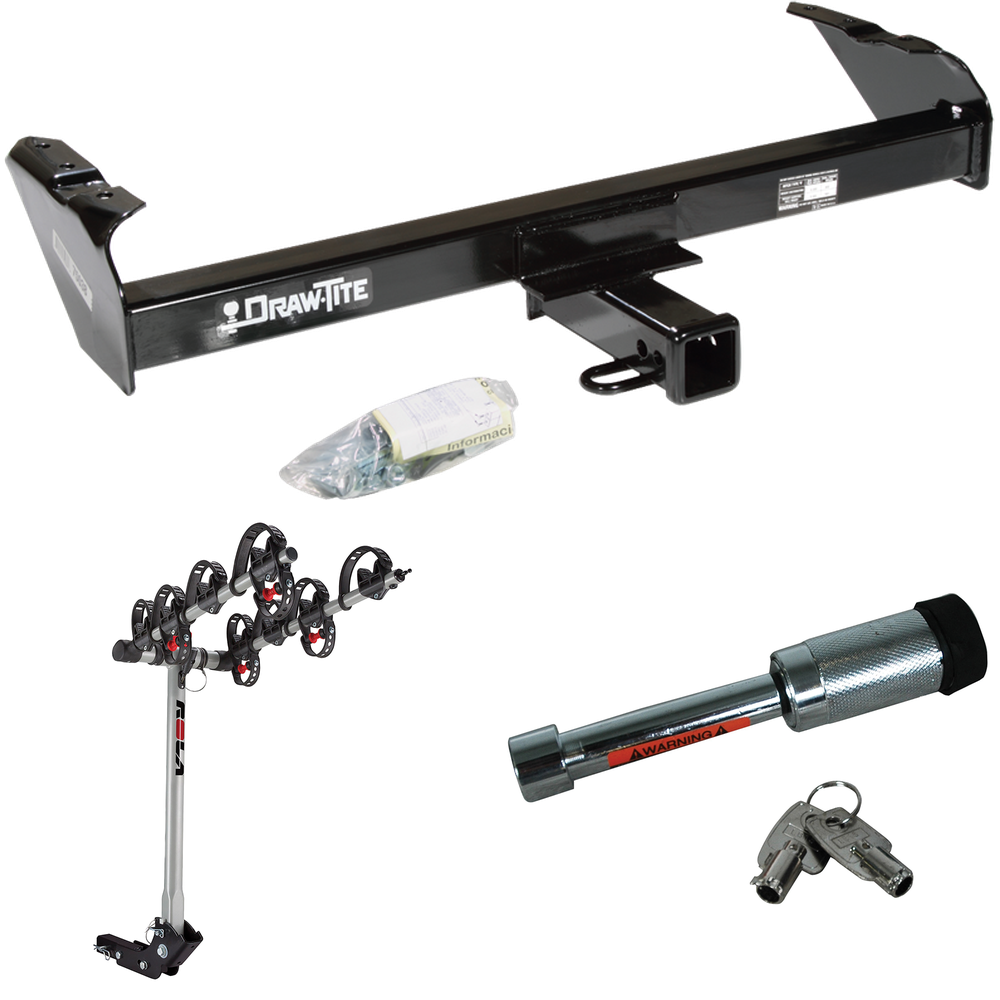 Fits 1980-1986 Ford F-150 Trailer Hitch Tow PKG w/ 4 Bike Carrier Rack + Hitch Lock (Excludes: w/Custom Fascia Models) By Draw-Tite