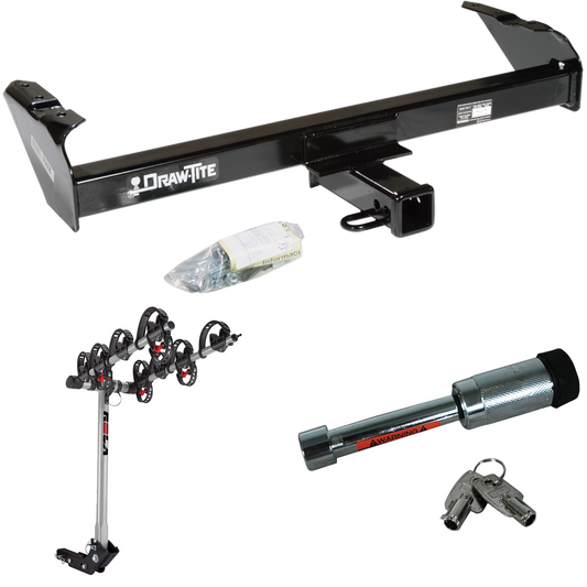 Fits 1980-1986 Ford F-150 Trailer Hitch Tow PKG w/ 4 Bike Carrier Rack + Hitch Lock (Excludes: w/Custom Fascia Models) By Draw-Tite